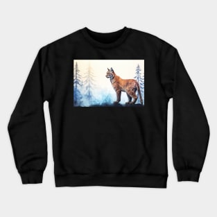 Misty boreal watercolor lynx Crewneck Sweatshirt